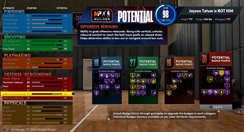NBA2K22 center build stats