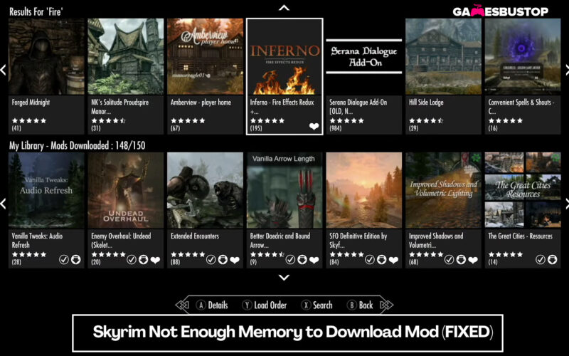skyrim not enough memory to download mod